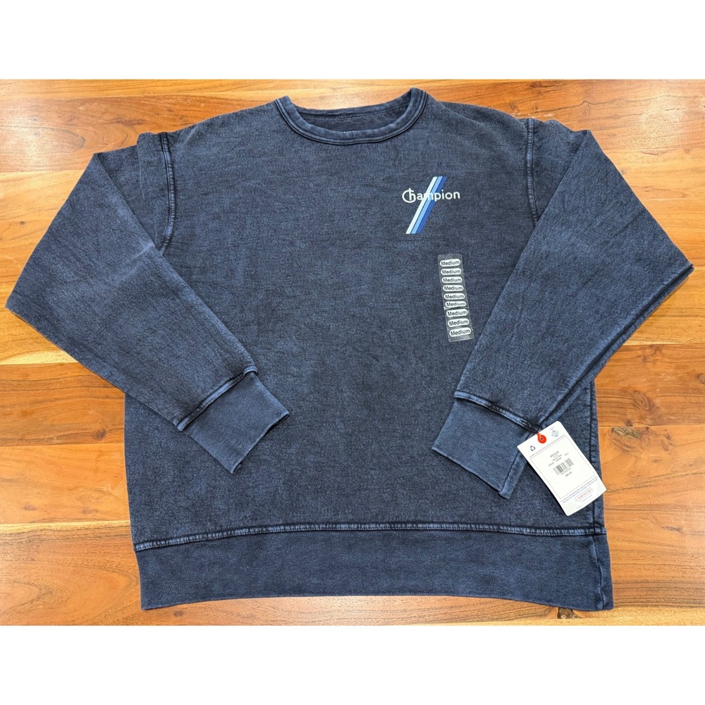 Champion Made Mens M Crewneck Sweatshirt Navy Acid Wash Retro NWT $60